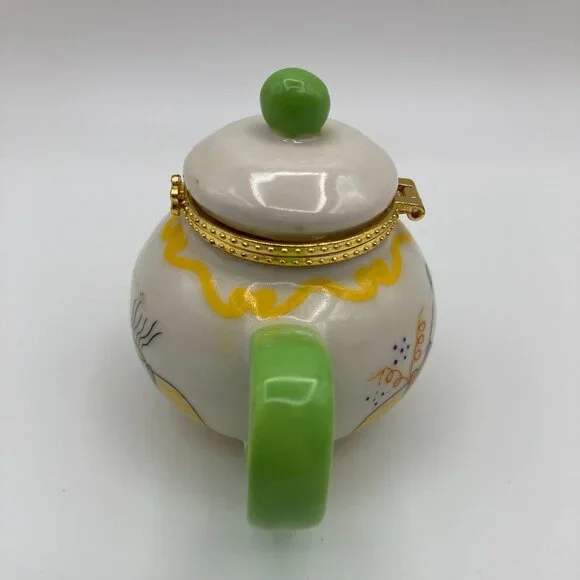 Miniature Porcelain Hinged Teapot Trinket, Pill, Jewelry Holder - Picture 4 of 7